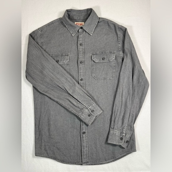 WRANGLER Men’s Authentics Long Sleeve Classic Button Down Gray Small Western - Picture 3 of 14
